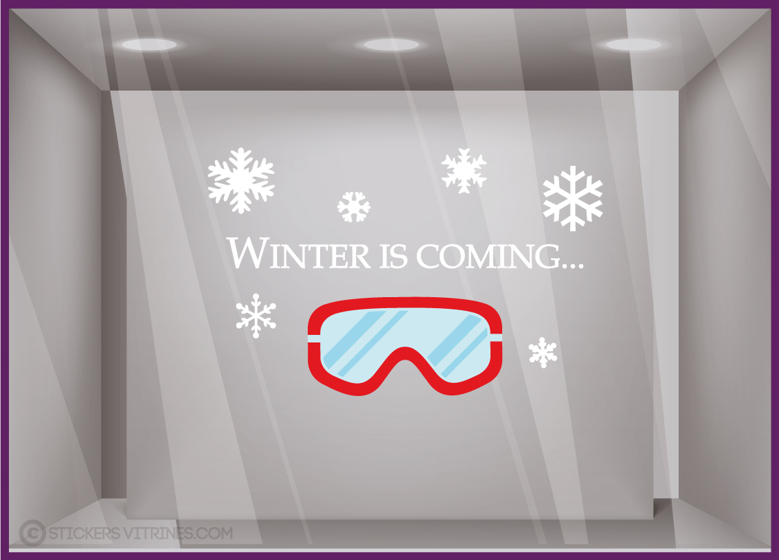 "Winter is coming" une vitrophanie originale, qui convient autant aux opticiens qu'aux magasins de sport. 