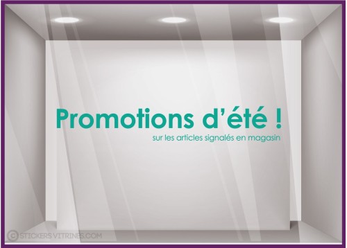 Sticker Promotion d'Eté vitrophanie adhésif autocollant vitrine calicot mode bord de mer maroquinerie soldes destockage braderie