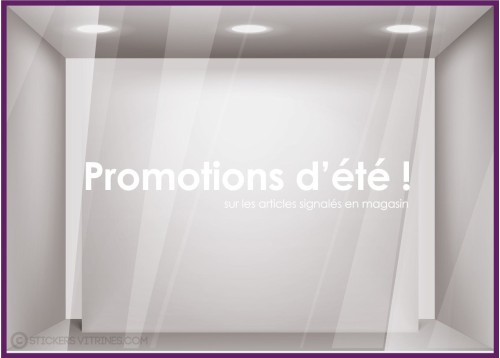 Sticker Promotion d'Eté vitrophanie adhésif autocollant vitrine calicot mode bord de mer maroquinerie soldes destockage braderie