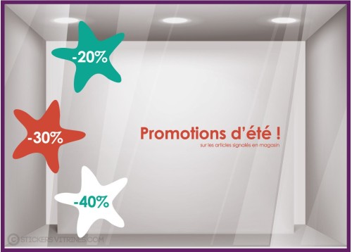 Kit de Stickers Promotions Etoiles de Mer été calicot vitrophanie adhésif lettrage pourcentage ventes privees mode