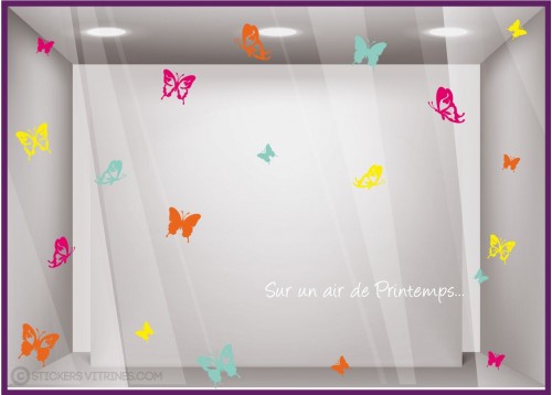Kit de Stickers Sur un Air de Printemps papillon mode fleuriste maroquinerie devanture lettrage adhesif vitrophanie 