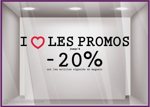 Sticker I Love les Promos été vitrophanie signalétique braderie destockage liquidation soldes vitrines 