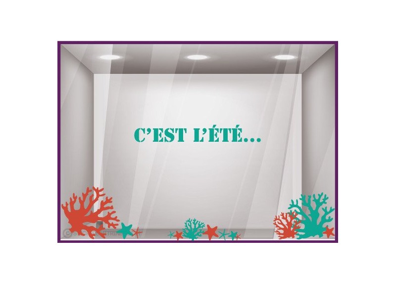 Kit de Stickers C'est L'été vitrophanie adhésif calicot vitrine mode bord de mer parfumerie beaute opticien 