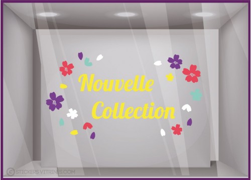 Sticker Nouvelles Collections Fleurs adhésif autocollant vitrophanie vitrine boutique magasin devanture