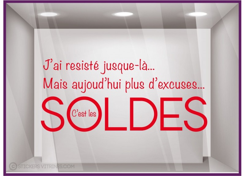 Sticker Soldes Plus d'Excuses Vitrophanie Stickers Adhésif Amusant Déco vitrine boutique