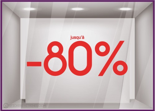 Sticker Jusqu'a -80% soldes promotions destockage braderie mode liquidation boutique vitrine
