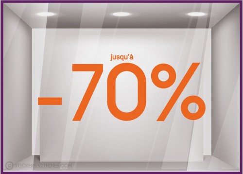 Sticker Jusqu'`a -70% vitrophanie pourcentage soldes promotion vitrine mode opticien lettrage texte devanture