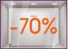 Sticker Jusqu'`a -70% vitrophanie pourcentage soldes promotion vitrine mode opticien lettrage texte devanture