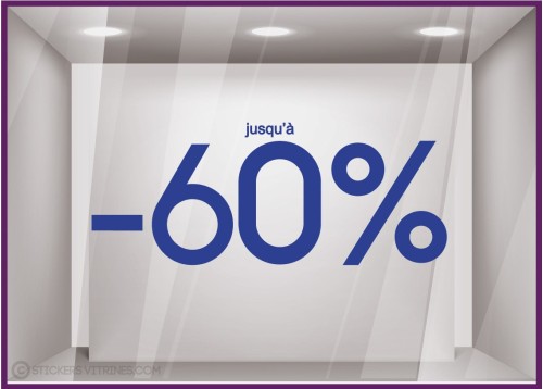 Sticker Jusqu'à -60% soldes vitrine vitrophanie liquidation 