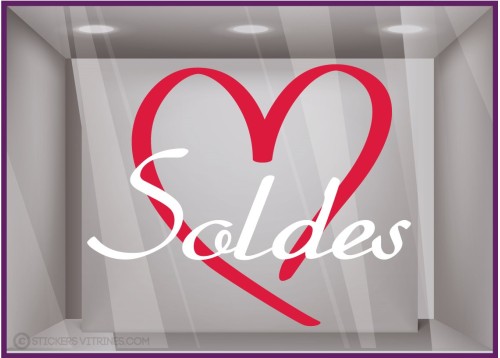 Sticker Soldes Coeurs maman mode parfumerie beaute lettrage adhesif vitrophanie calicot destockage braderie liquidation