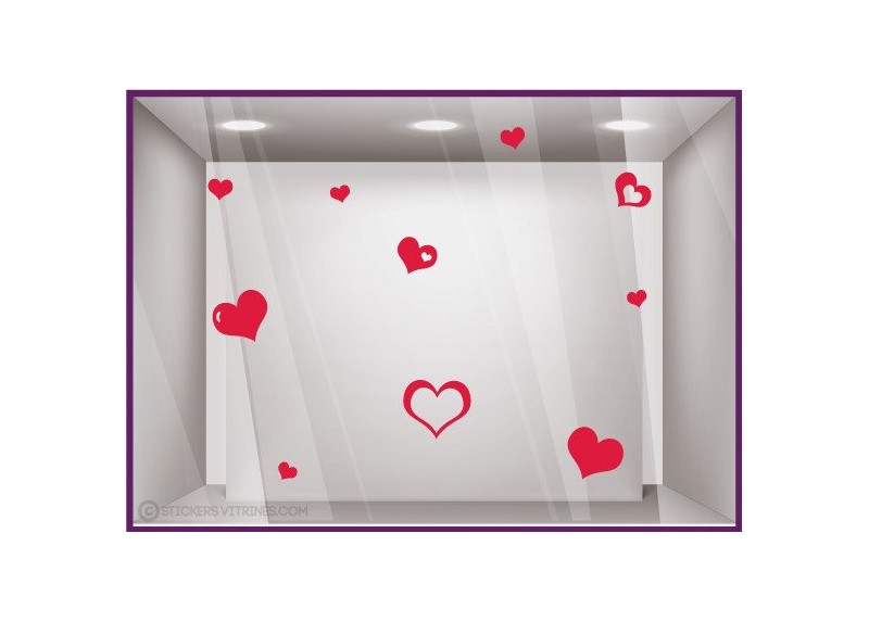 Stickers Coeurs vitrine vitrophanie saint valentin fete des meres calicot vitre magasin mode bijouterie maroquinerie boutique