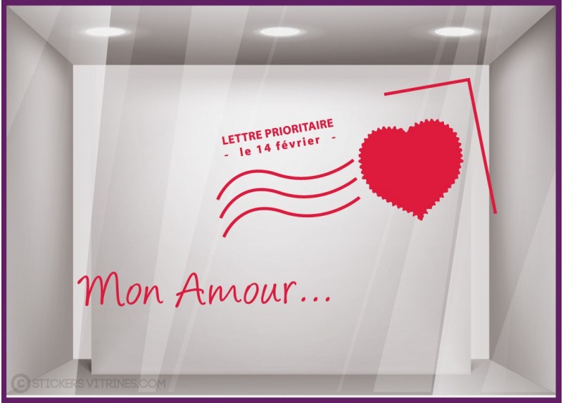 Kit de Stickers Carte Postale Saint Valentin coeur vitrine devanture calicot autocollant mode boutique magasin enseigne lettrage