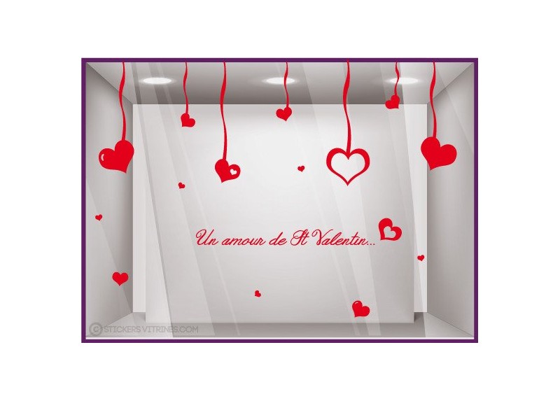 Kit de Stickers Un Amour de Saint Valentin vitrine devanture calicot lettrage adhesif vitrophanie boutique bijouterie mode vitre