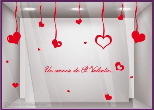 Kit de Stickers Un Amour de Saint Valentin vitrine devanture calicot lettrage adhesif vitrophanie boutique bijouterie mode vitre