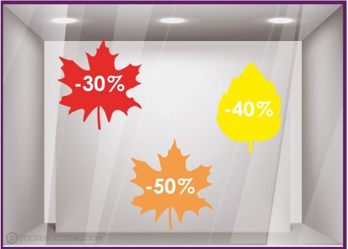 KIT PROMOTIONS FEUILLES AUTOMNE COMMERCE VITRINES IDEE DECORATION ADHESIF