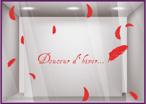 Kit de Stickers Douceur Dhiver- plumes-noel-vitrine-fetes-devanture-boutique-lettrage adhesif-autocollant geant