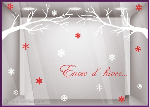 Kit de Stickers-Envie Dhiver-flocon-noel-vitrine-devanture-fetes-neige-branche-decoration-boutique-lettrage adhesif