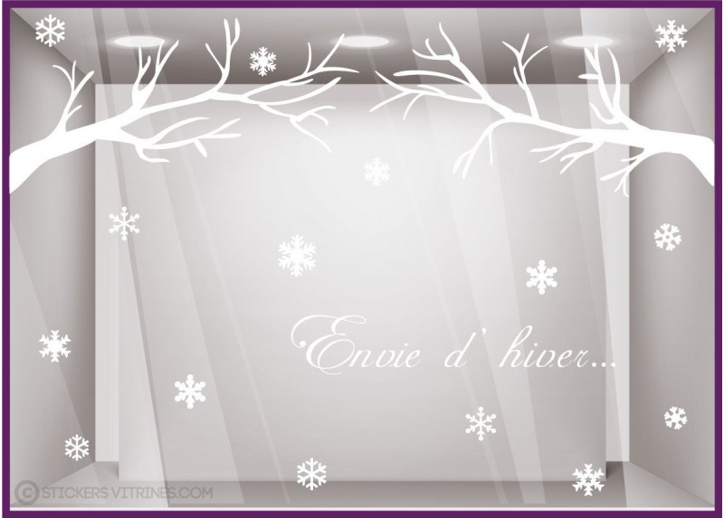 Kit de Stickers-Envie Dhiver-flocon-noel-vitrine-devanture-fetes-neige-branche-decoration-boutique-lettrage adhesif