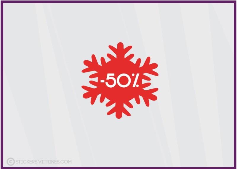 Sticker Promotion Flocon -50% soldes hiver sport mode lettrage adhesif pourcentage destockage braderie liquidation
