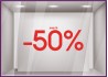 Sticker Jusqu'`a -50% soldes promotion destockage braderie liquidation mode maroquinerie devanture lettrage adhesif