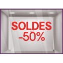 Sticker Soldes Simple Jusqu&#039;`a - 50% vitrophanie promotions idee deco pourcentage remise vitrine enseigne mode