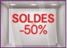 Sticker Soldes Simple Jusqu'`a - 50% vitrophanie promotions idee deco pourcentage remise vitrine enseigne mode
