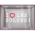 Sticker I Love les Soldes promotions destockage braderie liquidation maroquinerie mode bijouterie lettrage adhesif