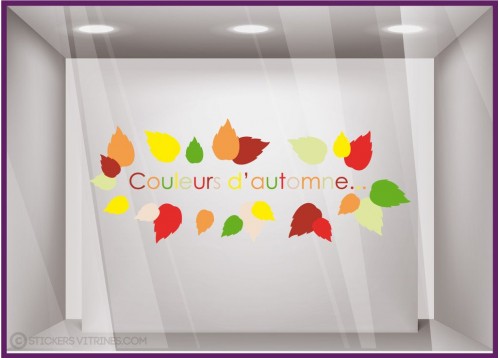 Sticker Couleurs d'Automne et Feuilles boutqiue decoration lettrage adhesif commerce vitrine