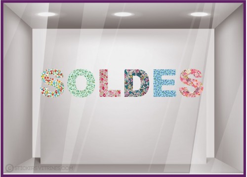 Sticker Soldes Libertie braderie destockage liquidation promotion pourcentage -50% lettrage adhésif vitrophanie commerce mode