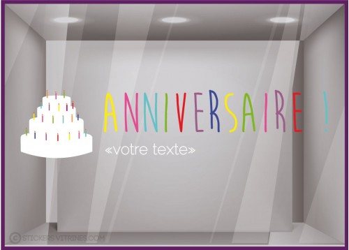 Sticker Fete Anniversaire a personnaliser calicot vitrophanie adhesif vitrine autocollant magasin promotion gateau 