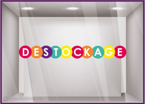 Sticker Destockage Multicolore braderie vitrophanie vitrine boutique mode maroquinerie remise