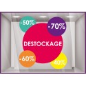 Sticker Ronds Destockage Pourcentages promotions remise vitrophanie mode devanture maroquinerie boutique