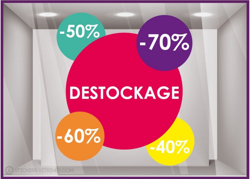 Sticker Ronds Destockage Pourcentages promotions remise vitrophanie mode devanture maroquinerie boutique