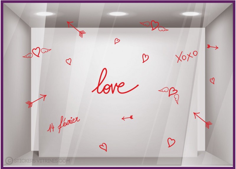 Kit de stickers Love Saint Valentin devanture boutique vitrine mode magasin bijouterie idee deco lettrage adhesif