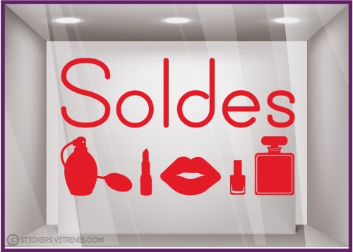 Sticker Soldes beauté parfumerie mode calicot vitrophanie lettrage adhesif promotion offre promotionnelle destockage braderie