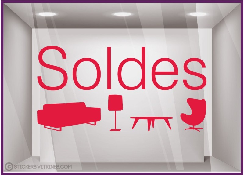 Adhésif autocollant pour vitrine de boutique : Sticker Soldes meubles