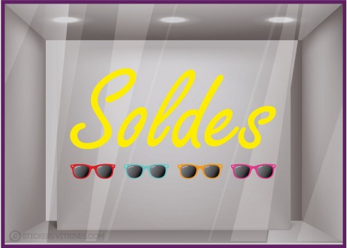 Sticker Soldes Lunettes de soleil destockage braderie liquidation lettrage adhesif ete vitrophanie opticien mode