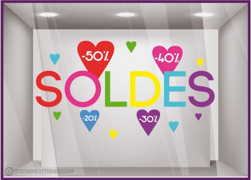 Sticker Soldes nuage de coeurs