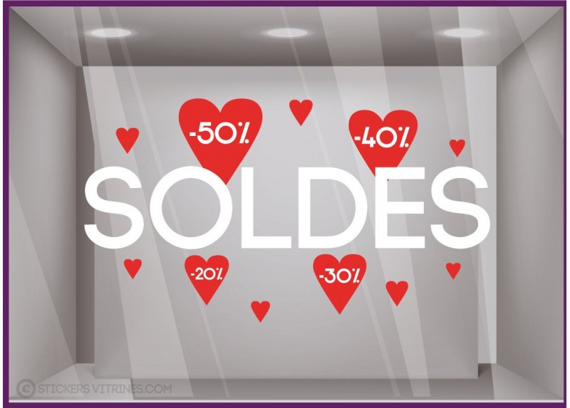 Sticker Soldes nuage de coeurs