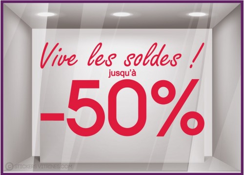 Sticker Vive les Soldes calicot vitrophanie adhésif autocollant géant commerce magasin boutique 