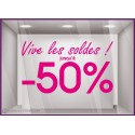Sticker Vive les Soldes calicot vitrophanie adhésif autocollant géant commerce magasin boutique 