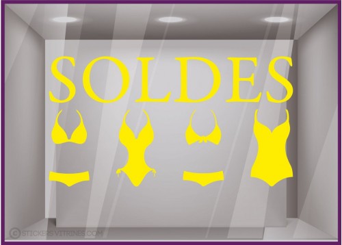 Sticker Soldes Maillots de bain ete mode bord de mer lettrage adhésif calicot vitrophanie destockage braderie liquidation stock