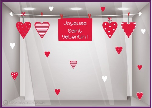 Sticker saint valentin guirlande autocollant adhesif vitrine boutique commerce mode fleuriste boulangerie