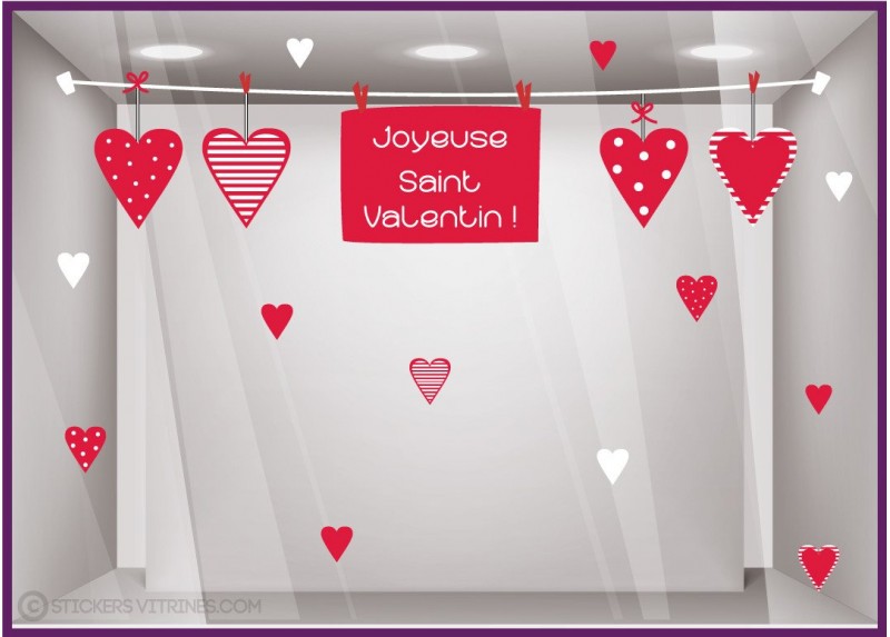 Sticker saint valentin guirlande autocollant adhesif vitrine boutique commerce mode fleuriste boulangerie