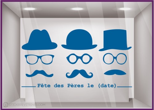 Sticker Fête des Pères papas mode chapeau lunette opticien parfumerie accessoire lettrage adhesif calicot devanture commerce