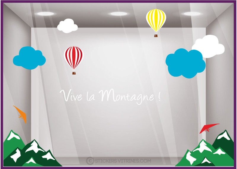 Kit de stickers Vive la montagne été devanture calicot enseigne vitrophanie agence de voyage sport lettrage adhesif