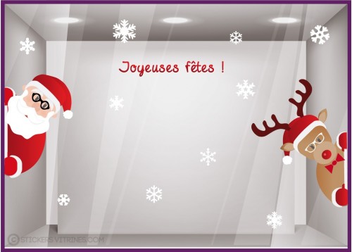 Kit de stickers Père Noël Cerf devanture vitrine opticien magasin boutique boulangerie mode deco hiver lettrage adhesif
