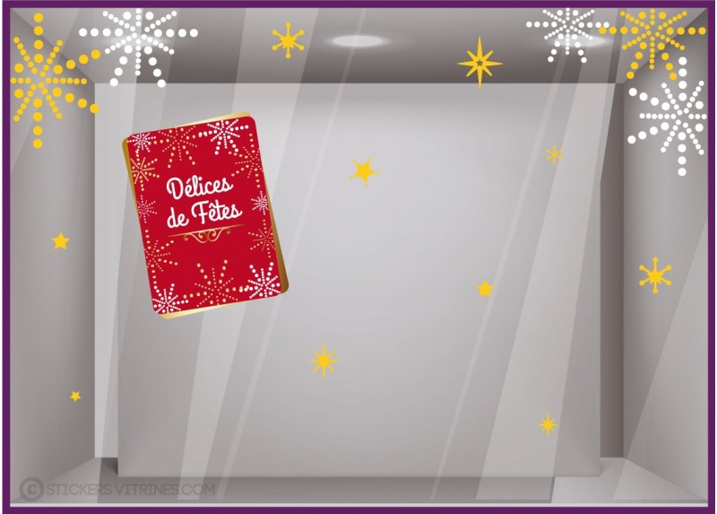 Kit de Stickers Délices de Fêtes de Noël pour vitres de commerce de bouche, boulangerie, pâtisserie, traiteur