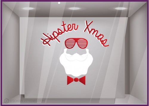 Sticker-Hipster Xmas-pere noel-hiver-niege-lunette-hipster-vitrine-fetes-devanture-boutique