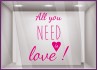 Kit de sticker All you need is love devanture vitrine calicot adhesif lettrage autocollant mode bijouterie vitre restaurant